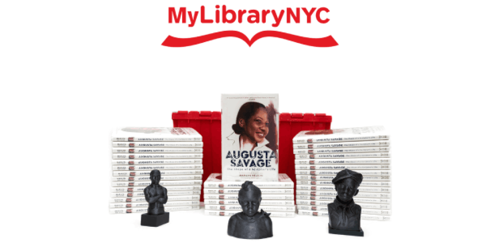 Photo of Augusta Savage book and 3D printed replicas of sculptures in Teacher Set