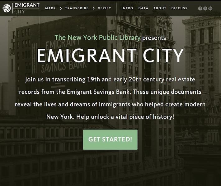 Screenshot of emigrantcity.nypl.org