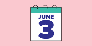Calendar showing June 3 on a pink background.