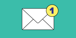 Email icon on a teal green background.