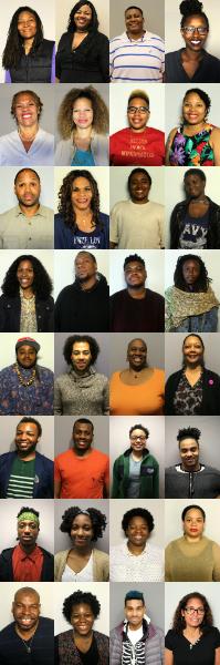 Portrait photographs of varyingly queer identifying Black people are shown arrayed in a grid 