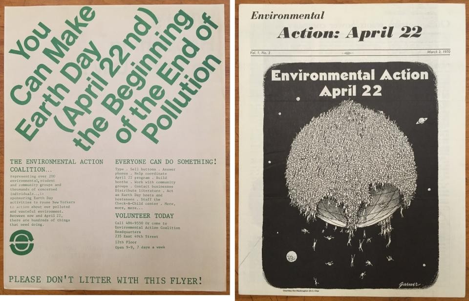 Environmental Action Coalition flyer and newsletter for inaugural Earth Day