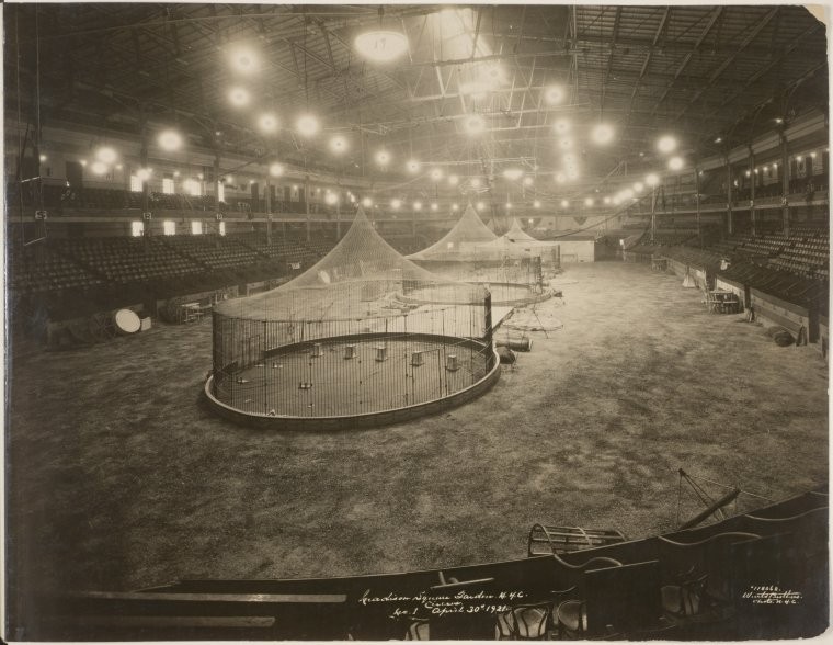Black and white photo of Madison Square Garden, N.Y.C. Circus in 1921
