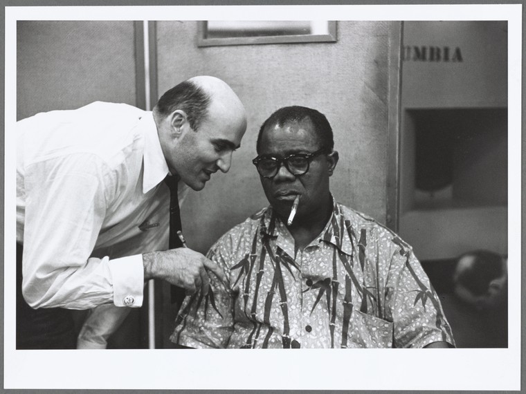 George Avakian with Louis Armstrong during the recording of the album Satch Plays Fats, 1955. Photograph by Guy Gillette.