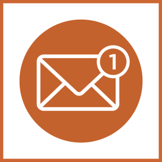 Symbol of an unread email in a rust color. 
