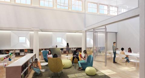Rendering of the interior of the 125th Street Library renovation. 