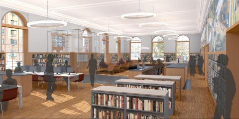 Rendering of the interior of Hunts Point Library's renovation.
